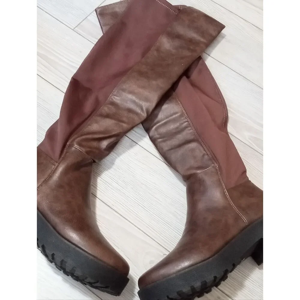 (R-4611) Dirty Laundry Womens Maybellene Chunky Heel Over the Knee Boots Sz 9.5